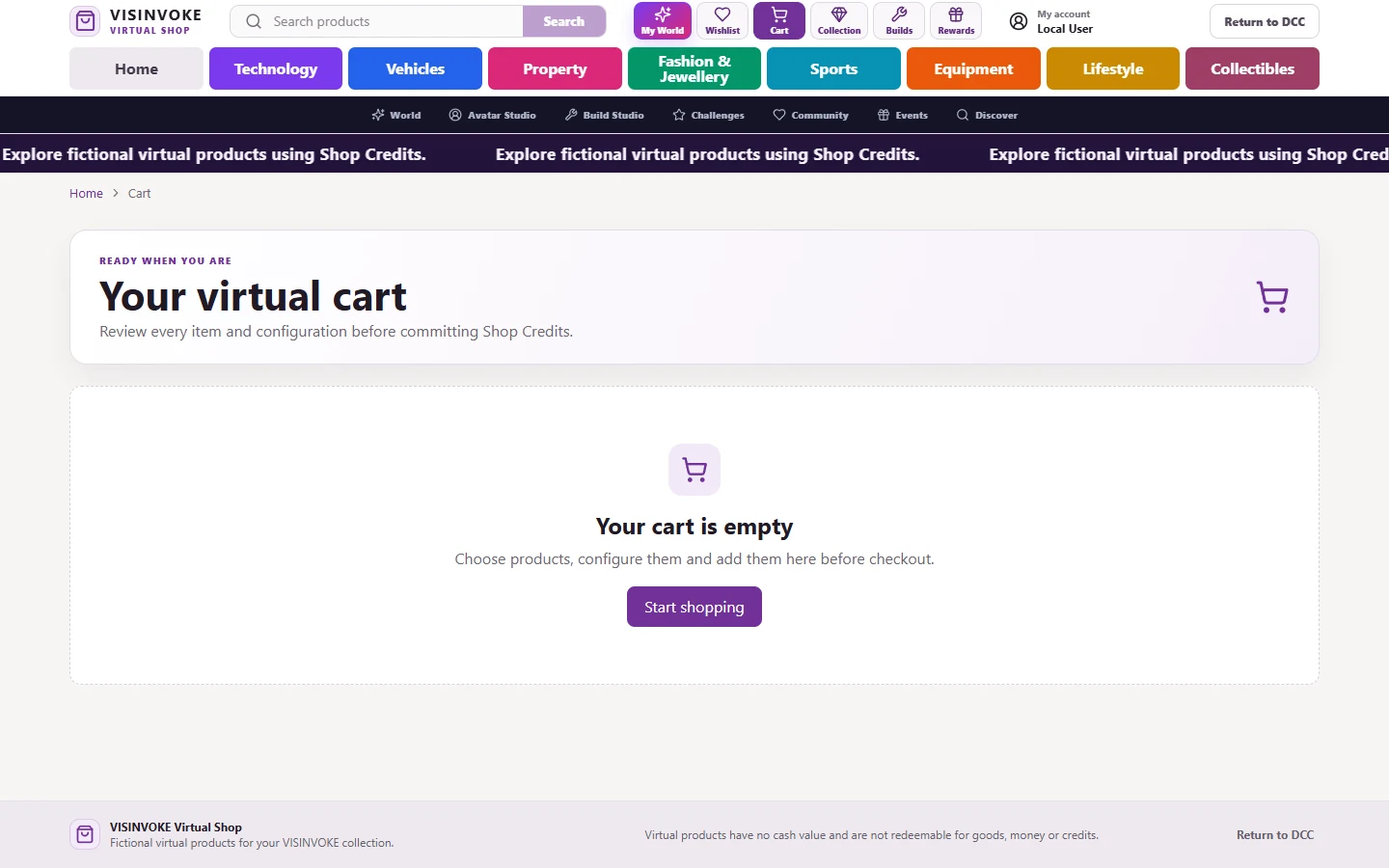 Staged Virtual Shop cart view